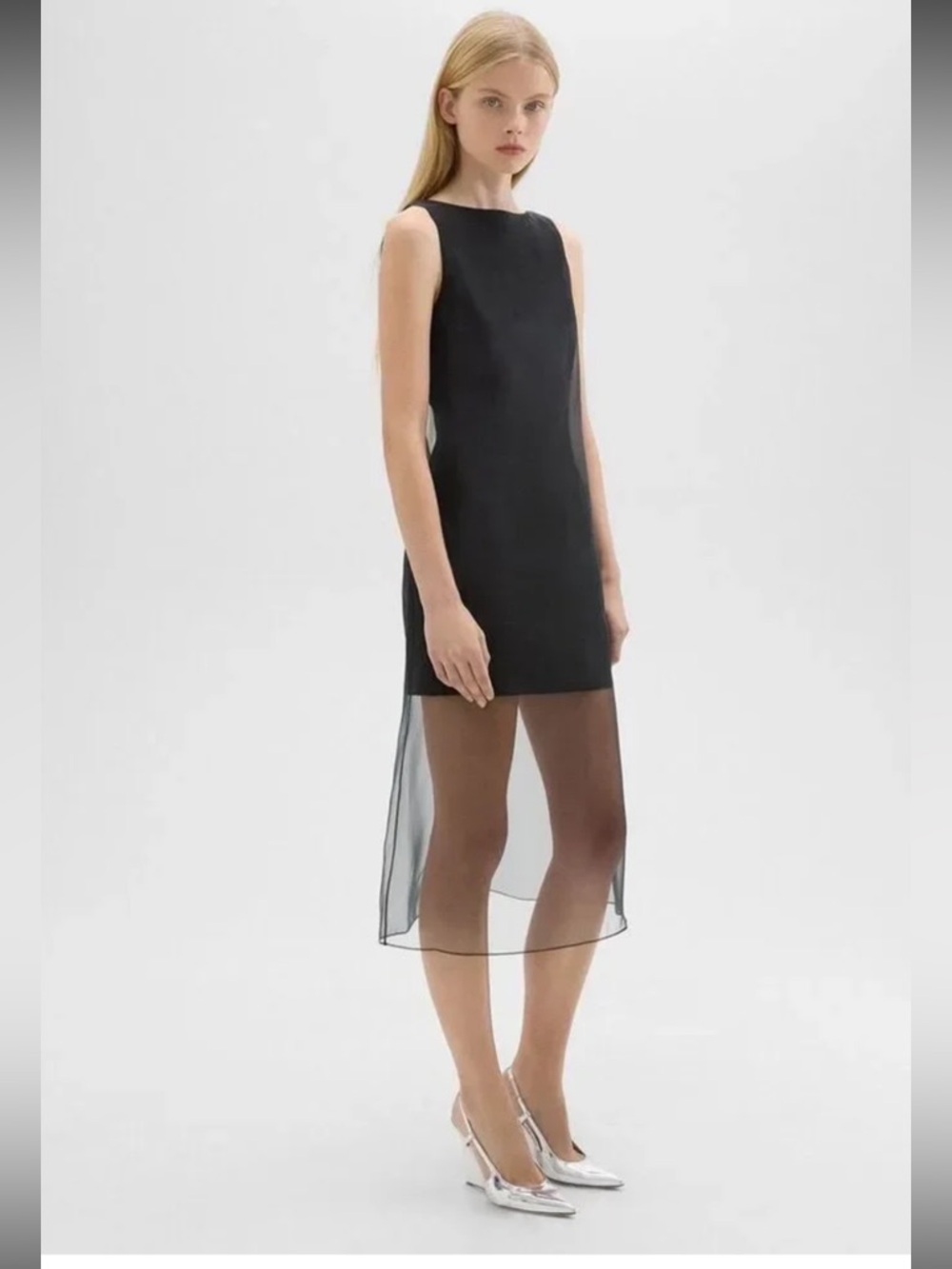 Theory Black Sheer-Overlay High-Low Mini Dress